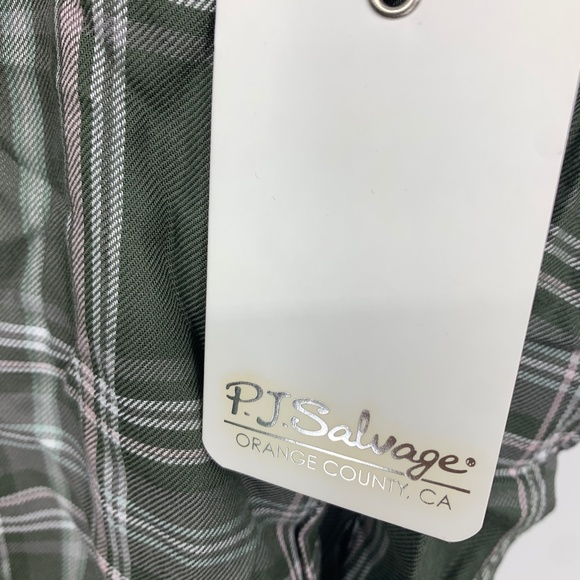 PJ Salvage womens XS rumples olive pajama top green mad for plaid NEW - Picture 2 of 8